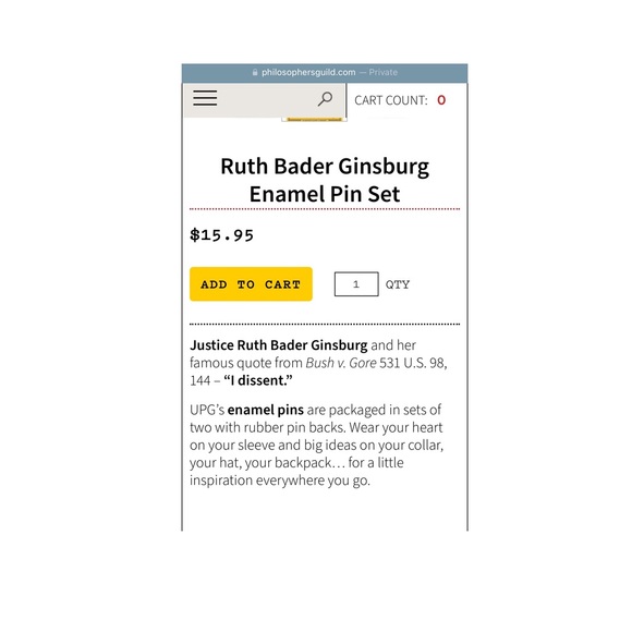 The Unemployed Philosophers Guild Ruth Bader Ginsburg & I Dissent Enamel Pin Set - Picture 6 of 7